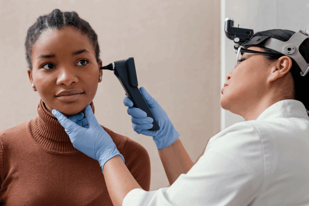 Ear test by hearing care specialist