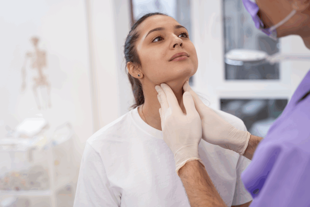 Throat check-up at hearing care center
